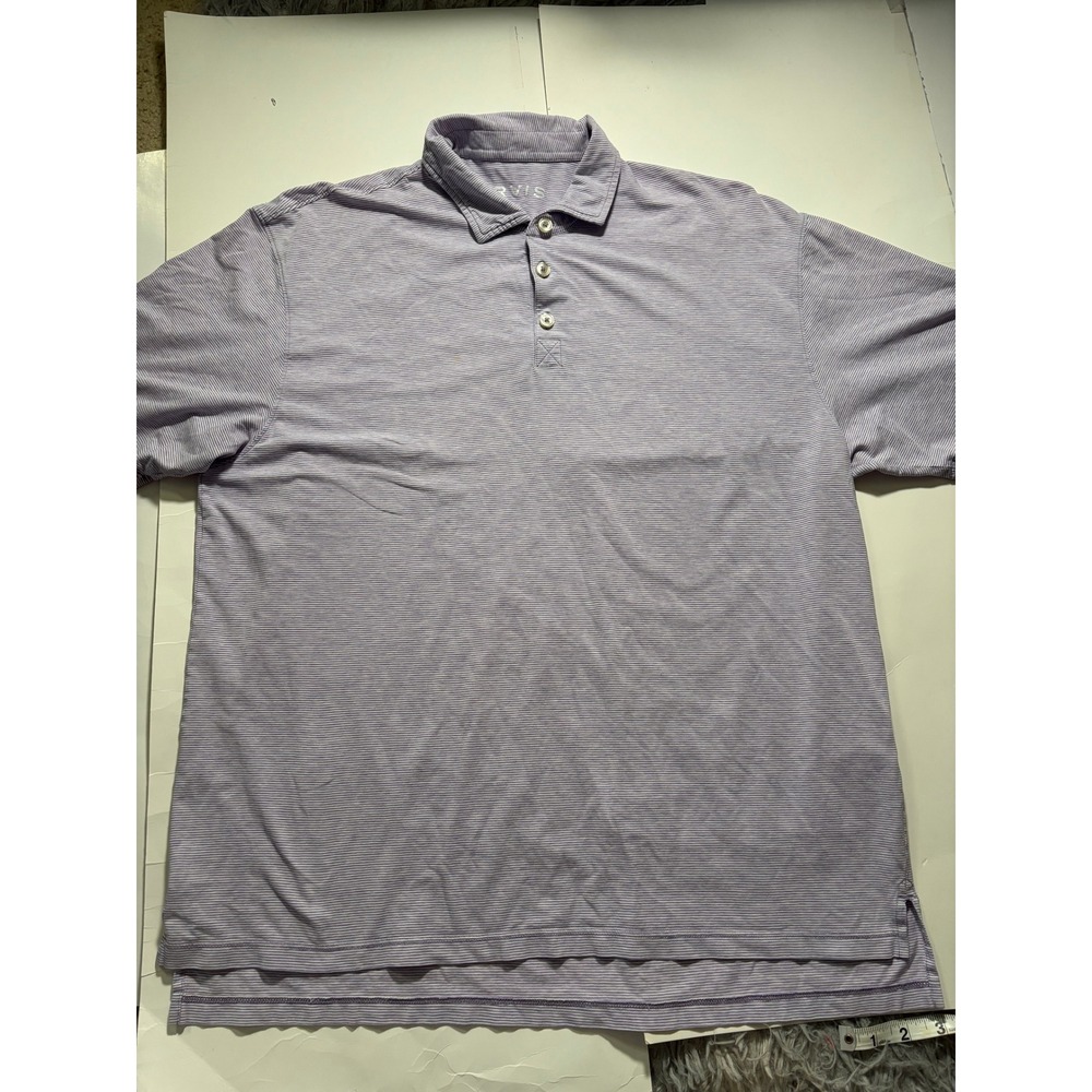 Orvis Polo Shirt‎ Mens Medium Pink Gray Striped Short Sleeve Casual Golf